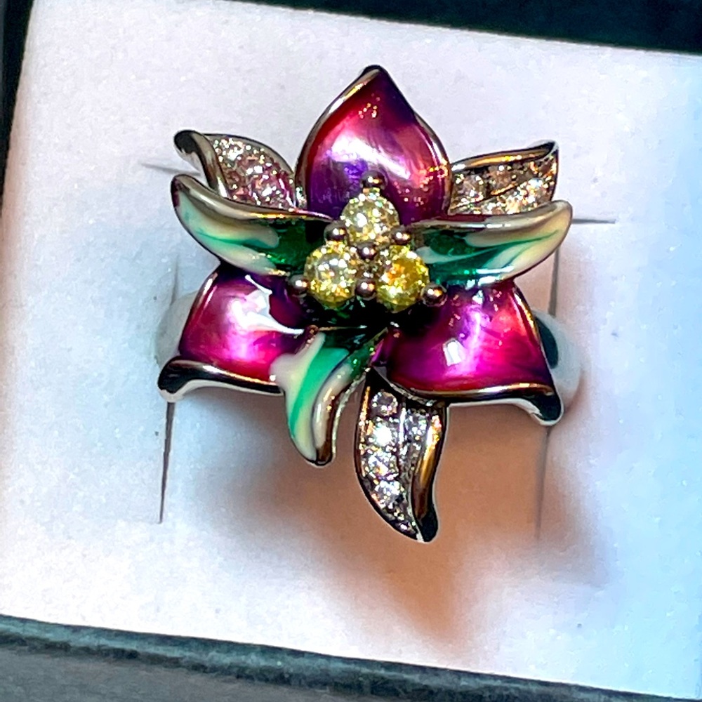 Sterling silver Enamel Flower Ring